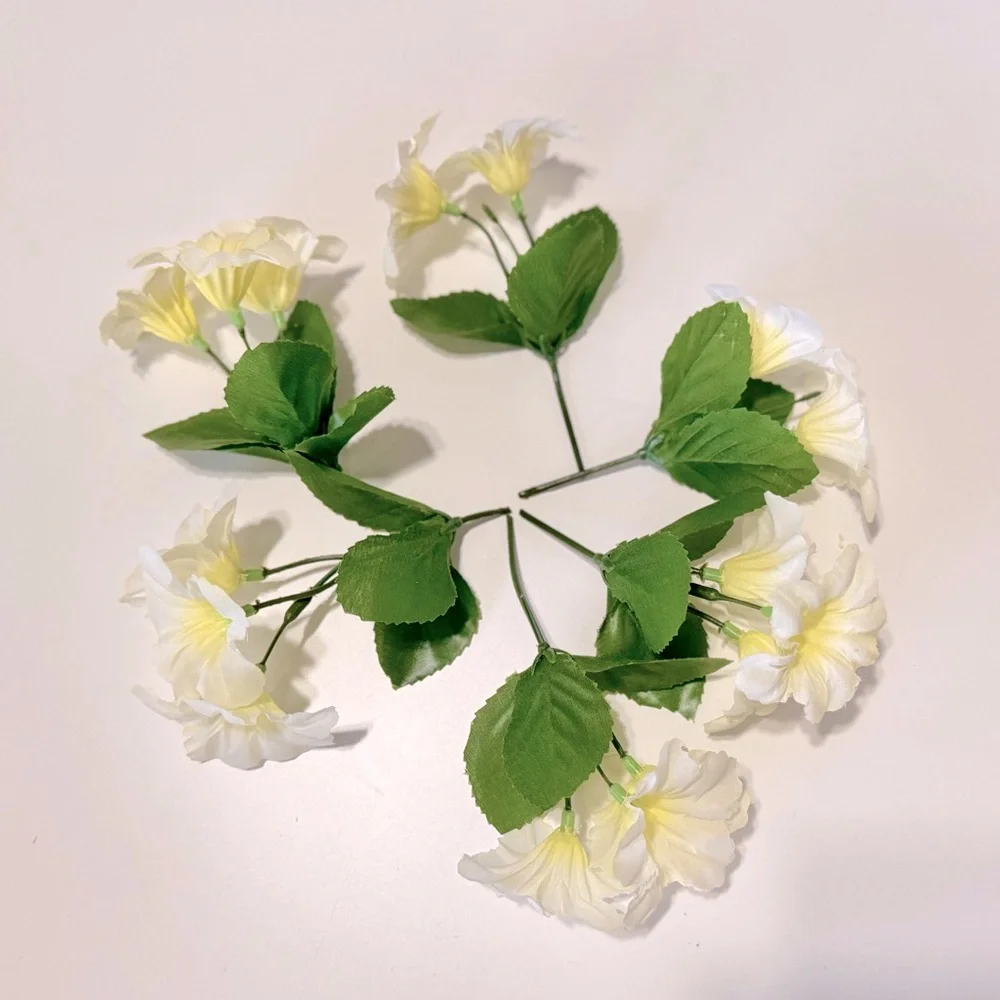 6 White & Yellow Petunia Flower Stems Floral Arrangement Faux Flowers LIFELIKE